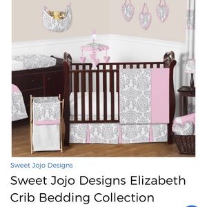 Pink and gray crib bedding 12 piece set